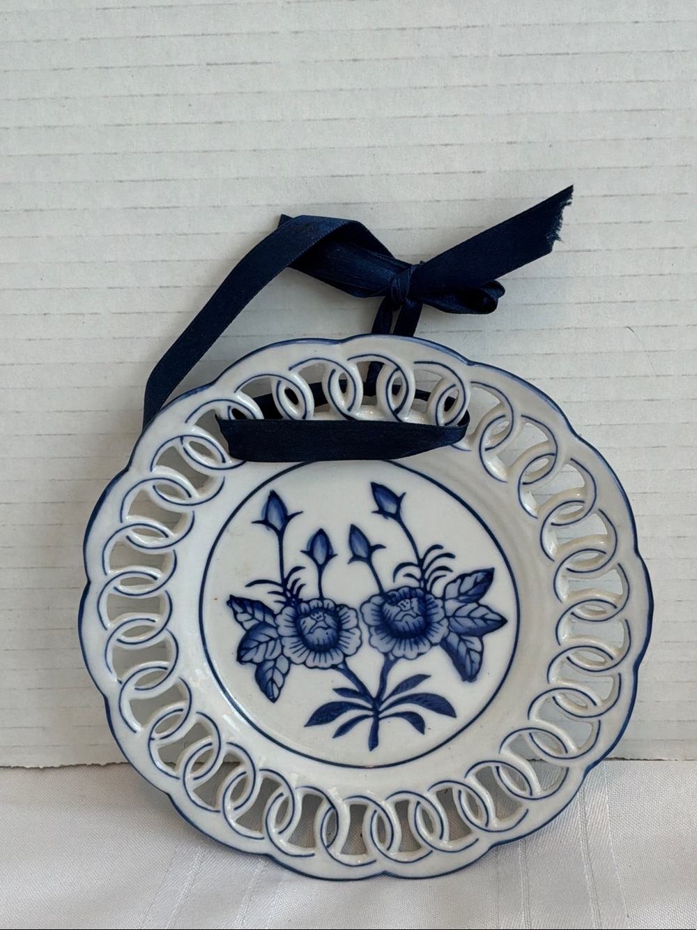 Blue and White Floral Ceramic Wall Plate - Home Art 6”